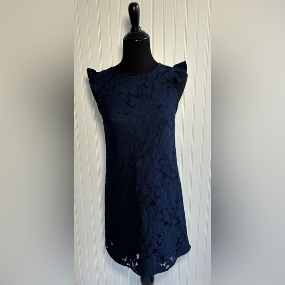 Monteau Lace Dress Short Navy Blue Womens Size Small Lined - Picture 1 of 15
